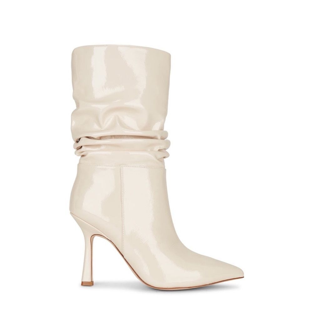 NWOB Jeffrey Campbell Guillo Pointed Toe Slouchy Boots Ivory Patent Sz 8.5